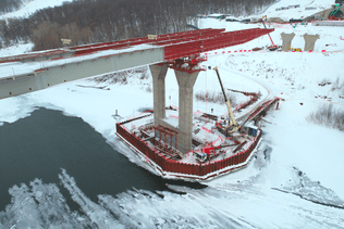 Dynamics of bridge works on the construction of the Eastern exit from Ufa in February